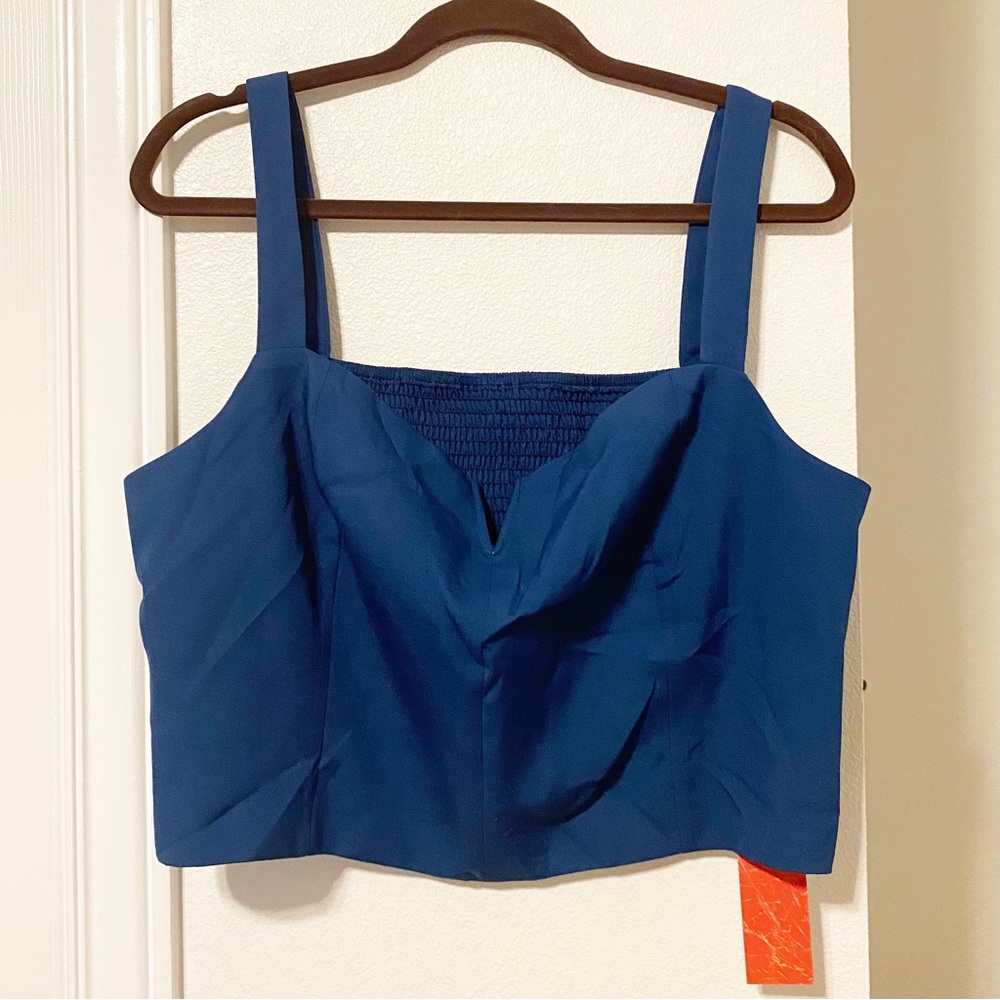 Cider NWT 1X Cropped Tank Teal Blue Jewel Toned V Cut Smocked Back Top